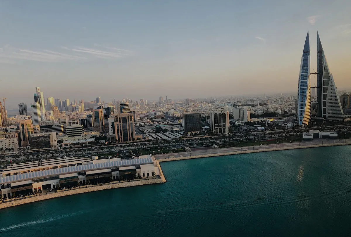 An aerial photo showing the skyline of Bahrain